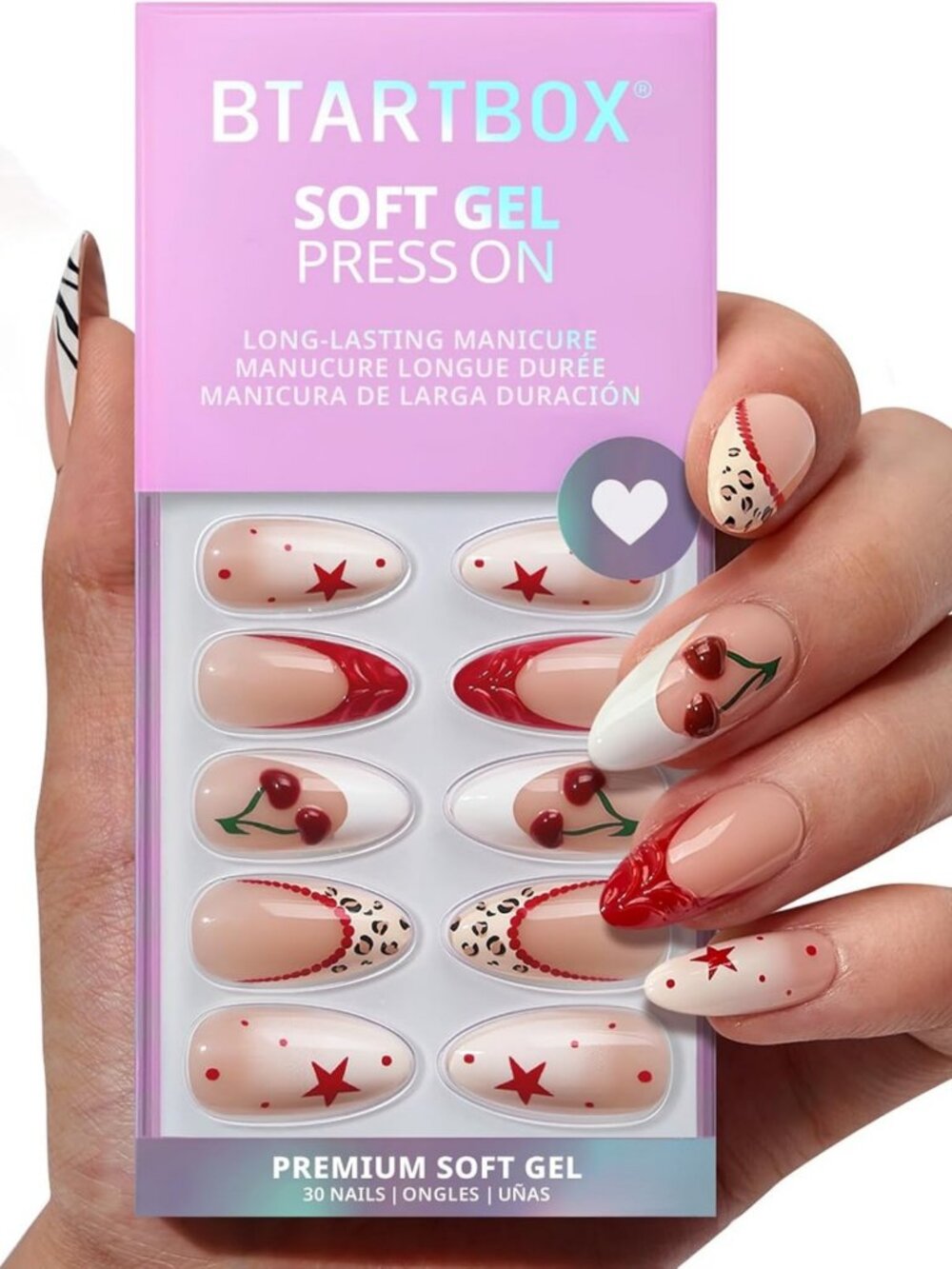 Medium Almond Press On Nails - Pinky Swear Red French Tip, 30 Count Set